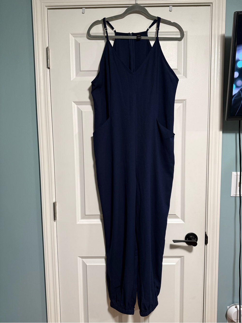 SHEIN Navy V-Neck Jumpsuit with Side Pockets